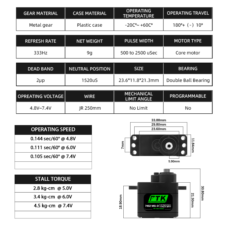 PTK 7452 MG-D 9g Digital Servo - Rc Helicopter Servo reseña y precio